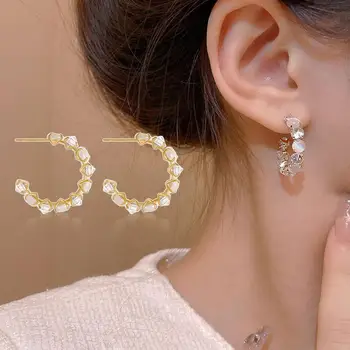 1 Пара женских сережек, Корейские модные серьги-кольца с кубическим цирконием, геометрические висячие серьги, богемные серьги для женщин