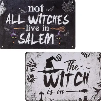 1 шт Подвесные знаки для ведьм на Хэллоуин Металлический подвесной декор для Хэллоуина Ведьма в жести Не все ведьмы живут в Салеме Знак