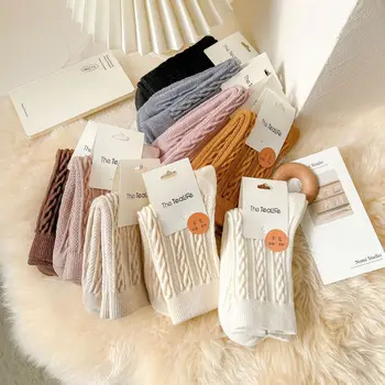 10 пар/Высококачественные шерстяные утолщенные женские носки с твист-рисунком, модные носки до середины икры на осень и зиму.