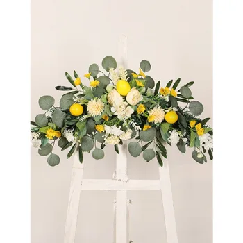1Шт венок с лимонной перемычкой, искусственный цветочный узор на весну-лето для свадебной арки, декора стен входной двери.