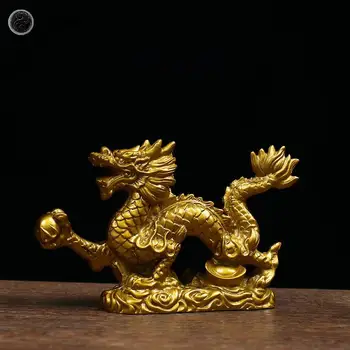 1Шт Хороший Счастливый Золотой дракон Китайского Зодиака Двенадцать Статуй Золотая Статуя Дракона Животные Скульптуры Статуэтки Украшение рабочего стола