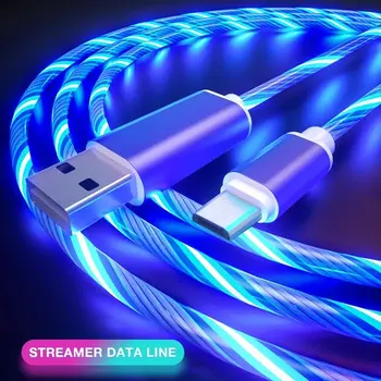 2 м Светящийся кабель Type C Кабели для зарядки мобильных телефонов Светодиодное зарядное устройство Samsung Xiaomi iPhone Charge Wire Co