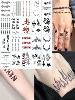 20 Листов черных временных татуировок для шеи, рук, лица, букв, слов, временных поддельных татуировок для мужчин и женщин