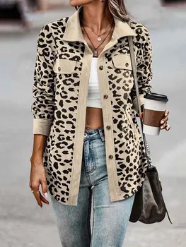 2022 Осенняя леопардовая куртка, женская вельветовая куртка, пальто, женская верхняя рубашка с длинным рукавом, Зимняя свободная рубашка, куртки для женщин