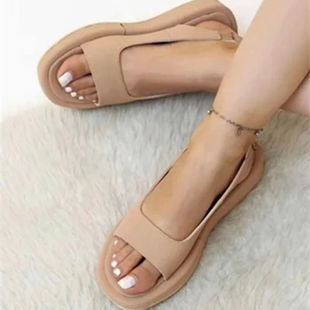 2023 Летние Новые Удобные Римские сандалии с открытым носком, Модные тапочки-слипоны на толстой подошве, Элегантные повседневные пляжные женские туфли на плоской подошве