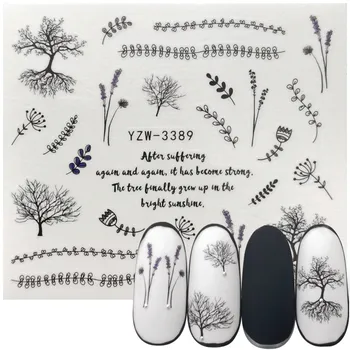 2023 Новые Дизайны Благородное Черное Растение Водные Наклейки Наклейка Для Ногтей Водяной Знак Хлопья Слайдер Тату Украшение Для Ногтей
