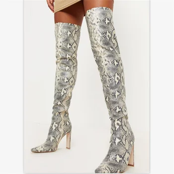 2023, осень/зима, Новые модные женские сапоги выше колена на высоком блочном каблуке с острым носком и боковой молнией, эластичные сапоги для подиумов