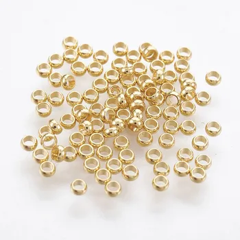 20шт обжимных бусин из хирургической нержавеющей стали 316 Rondelle, покрытых настоящим 18-каратным золотом, 1,9 мм, отверстие: 1 мм