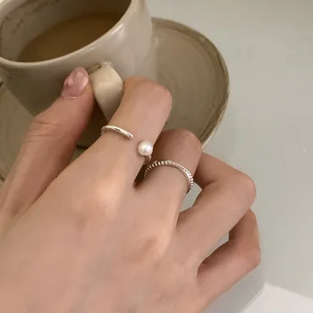2ШТ Корея Новые простые кольца с жемчужным отверстием на указательный палец Темпераментное кольцо для отдыха Ювелирные изделия Женщины