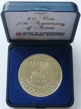 38 мм Сингапур 1987 20-летие Асеан Памятная Монета в 10 Юаней Оригинальная коробка Kronor M 100% Оригинал