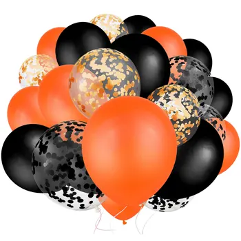 40шт 12-дюймовых Оранжево-черных латексных шаров Конфетти С украшениями для вечеринки в честь Хэллоуина Для детей и взрослых
