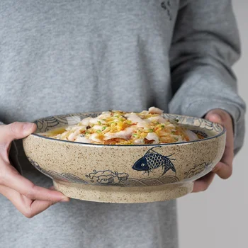 9-Дюймовая керамическая миска для супа в японском стиле в стиле ретро, Бытовые миски для лапши Рамэн, Коммерческая Рыба с маринованной капустой, Большая миска