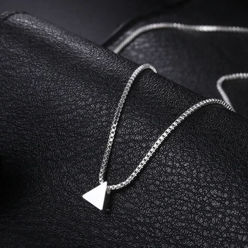 925 стерлингового серебра ожерелье 18 дюймов коробка цепь простая геометрия треугольник кулон для женщин ювелирные изделия рождественские подарки