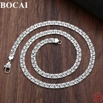 BOCAI S925 Ожерелье из Стерлингового Серебра для Женщин Мужчин Новая Мода Метеоритный Узор 5 мм Плоское Лезвие-цепочка Панк Ювелирные Изделия Бесплатная Доставка