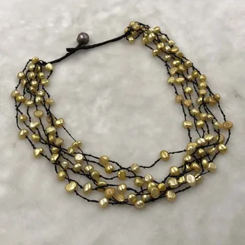 ELEISPL ювелирные изделия 55 см 7 нитей ожерелье из пресноводного желтого жемчуга # 501-32-4