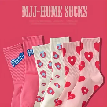 INS Корейская клубничноРозовая серия Sweet Lovely Socks Японская Нишевая индивидуальность Универсальные Спортивные носки в стиле колледжа Удобные
