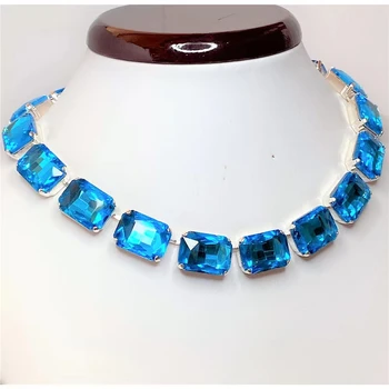 INS Модное Квадратное синее акриловое ожерелье с крупным кристаллом для дамской вечеринки и ужина, ювелирные изделия из хрустальной цепочки на ключицу Оптом