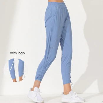 Lu Совершенно Новые женские эластичные брюки для бега трусцой с логотипом и карманами, быстросохнущие дышащие сетчатые Широкие брюки для йоги, спортивные леггинсы для фитнеса