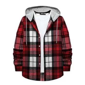 Men'S Plaid Shirt Hooded Button Sweatshirt Men'S Casual Fashion Sweatshirt куртка мужская зимняя Jaqueta Masculina Casacos 2023
