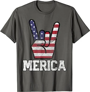 Merica Rock Sign Винтажный Американский Флаг Ретро США Yk2 Футболка для Мужчин Tee Homme Top Camiseta