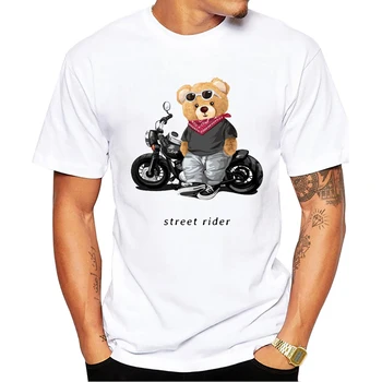 TEEHUB Summer Street Rider Bear Мужская Футболка С Мотоциклетным Векторным Принтом, Футболки С коротким рукавом, Harajuku Tee