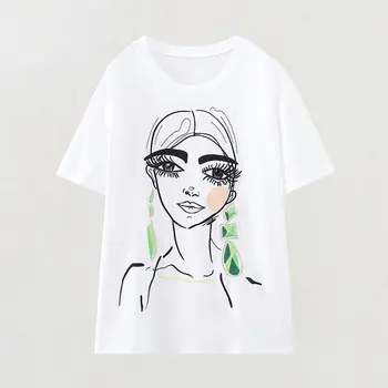 TRAF, Новая женская мода, Повседневная белая футболка с вышивкой для девочек, женская базовая футболка с круглым вырезом и коротким рукавом, Просто Шикарные топы для отдыха