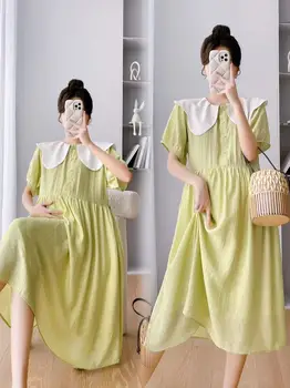 V52097 # Одежда для беременных, платье, Корейская одежда, платье, уменьшающее возраст, Женское платье с воротником Питера Пэна, платье для беременных женщин