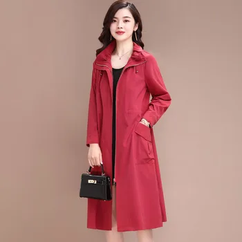 XL-6XL Демисезонная Ветровка 2023, Новая женская Свободная повседневная однотонная куртка, Темпераментное Тонкое модное пальто