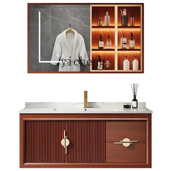 YY Новый шкаф для ванной комнаты, окрашенный китайской дубовой краской, Комбинированный Керамический Цельный умывальник