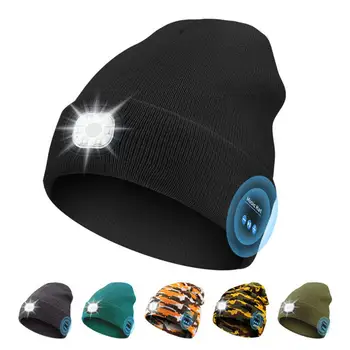 Беспроводная музыкальная Bluetooth-совместимая светодиодная шапка, Зимняя теплая кепка, Вязаный перезаряжаемый фонарик, фара для кемпинга, бег трусцой, Шапочка Унисекс
