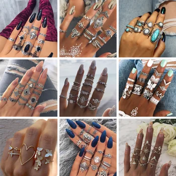 Богемный набор колец для женщин, винтажные кольца для суставов пальцев тайского серебряного цвета, модные украшения для вечеринок и праздников, креативные аксессуары для ювелирных изделий