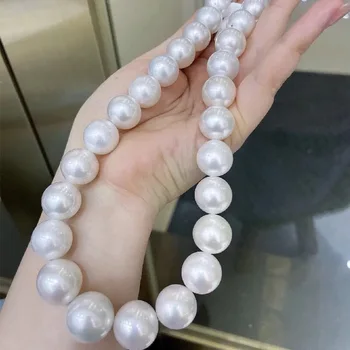 Большое ожерелье из настоящего пресноводного жемчуга 13-14 мм для женщин, свадебные ожерелья-чокеры из натурального круглого жемчуга