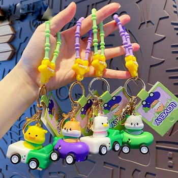 Брелки с подвеской Kawaii Vegetable Racing, милый Мультяшный Медведь, Кукла-Утка, Брелок для ключей, Школьная сумка для детей, Брелок для ключей для пары автомобилей, подарок