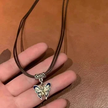 Винтажное ожерелье с подвеской в виде бабочки, кожаное ожерелье с капюшоном с воротником-веревкой, модное ожерелье 