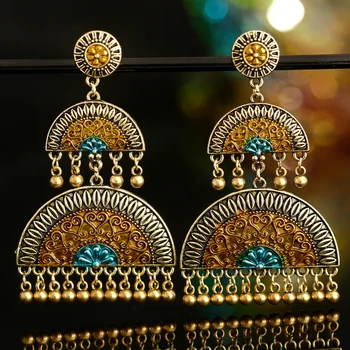 Винтажные серьги ZOSHI для женщин, серьги-подвески из античного золота, Индийские свадебные украшения для новобрачных, эффектные серьги