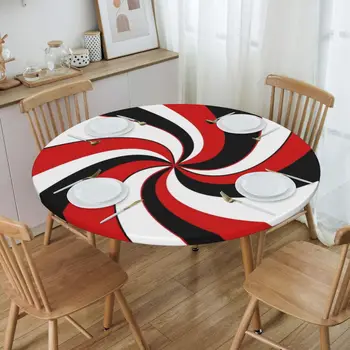 Водонепроницаемое красно-черно-белое твист-покрытие для стола, эластичная скатерть с абстрактным геометрическим рисунком по краю, скатерть для обедов