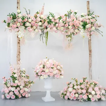 Высококачественное свадебное украшение розового цвета, фон из искусственных цветов, декор стен, ведущий цветочный шар, шикарный цветочный ряд