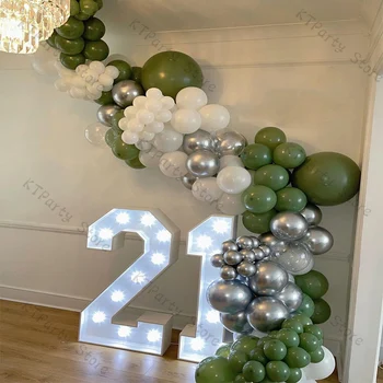 Гирлянда из зеленых и белых латексных шариков с шалфеем, украшение для вечеринки по случаю 21-летия ребенка, серебряный металлический баллон для годовщины свадьбы, поставка
