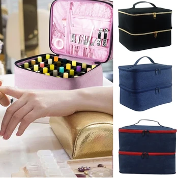 Двухслойный ящик для хранения лака для ногтей, женский портативный органайзер для лака для ногтей, сумка для переноски с ручкой, домашняя косметичка для путешествий
