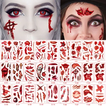 День мертвых Татуировки на Хэллоуин, наклейки, временное кровавое пятно, рана, Костюмированная вечеринка, фестиваль, празднование, макияж, Татуировка на руке, лице
