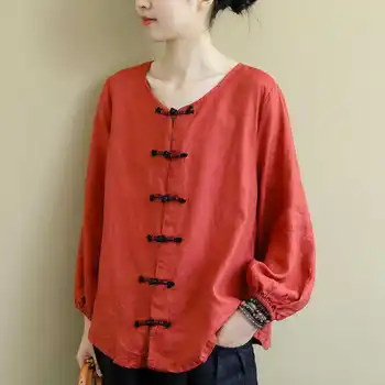 Женская блузка в китайском стиле в стиле ретро, женская традиционная восточная одежда, костюм Hanfu Tang, Хлопчатобумажная льняная рубашка, Топы Qipao WD83