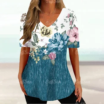 Женская летняя футболка с 3D-принтом, женские футболки с коротким рукавом и простым цветочным рисунком, женский пуловер оверсайз, блузка, модная футболка