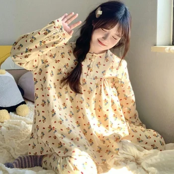 Женская пижама в японском стиле M55 на весну и осень, новый костюм для домашней одежды в стиле принцессы с милым мишкой и студенткой