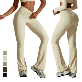 Женские расклешенные леггинсы, винтажные расклешенные брюки Lulu, брюки для йоги, лимонные брюки для фитнеса и танцев с высокой талией, эластичная спортивная одежда для тренажерного зала