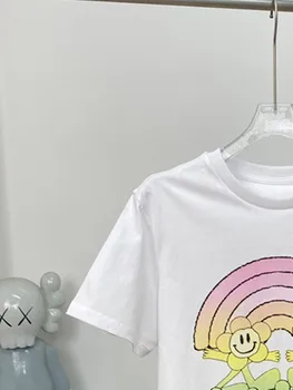 Женские футболки с круглым вырезом и цветочным принтом, новинка 2023, летние Свободные женские простые футболки с коротким рукавом, топы 2 цветов