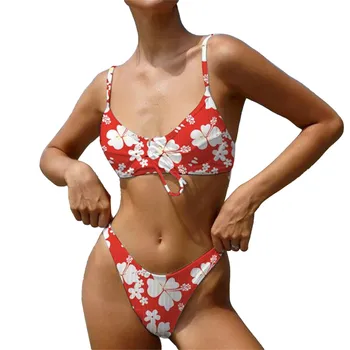 Женский сексуальный купальник-бикини с разрезным принтом, купальник с высокой талией, пляжный костюм