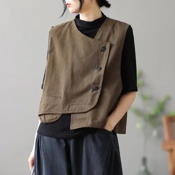 Жилеты женские, чистый дизайн, индивидуальность, ретро-укороченный Универсальный летний женский карман в корейском стиле, популярный повседневный минимализм