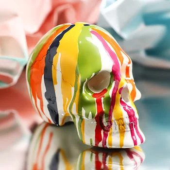Завод Прямых Продаж Nordic Creative Water Drop Color Skull Head Water Transfer Смолы Ремесла Скульптура Человеческой Головы Модель