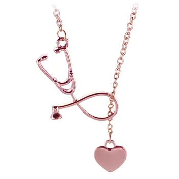 Золотое Серебряное ожерелье со стетоскопом в виде сердца медсестры, ювелирные изделия для медсестер, Медицинские выпускные ожерелья, подвески, Подарочная женская бижутерия