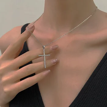 Изысканное ожерелье с медным крестом, выложенное кубическим цирконием, Изящное ожерелье, геометрические ожерелья-чокеры, ювелирные изделия, подарки для жены